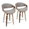 Contemporary Home Living Set of 2 Walnut Wood and Light Gray Fabric Swivel Indoor Comfortable Counter Stools 34.75"
